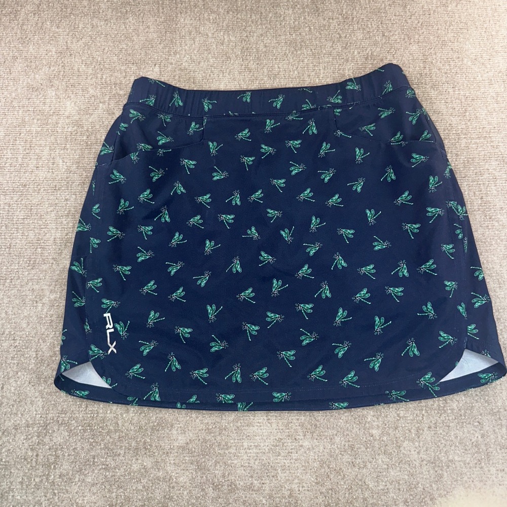 RLX‎ Ralph Lauren Navy Blue Dragonfly Print Golf Skort Womens Small Performance